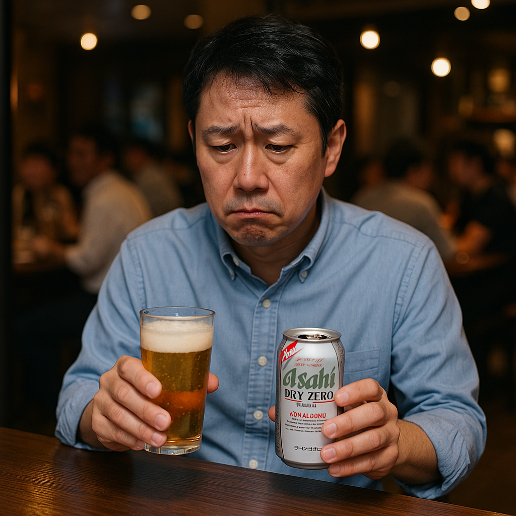禁酒中に飲み会の不安を感じる中年男性のイメージ写真